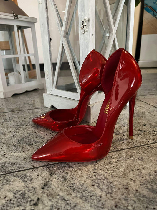 Red holo Side cut heels