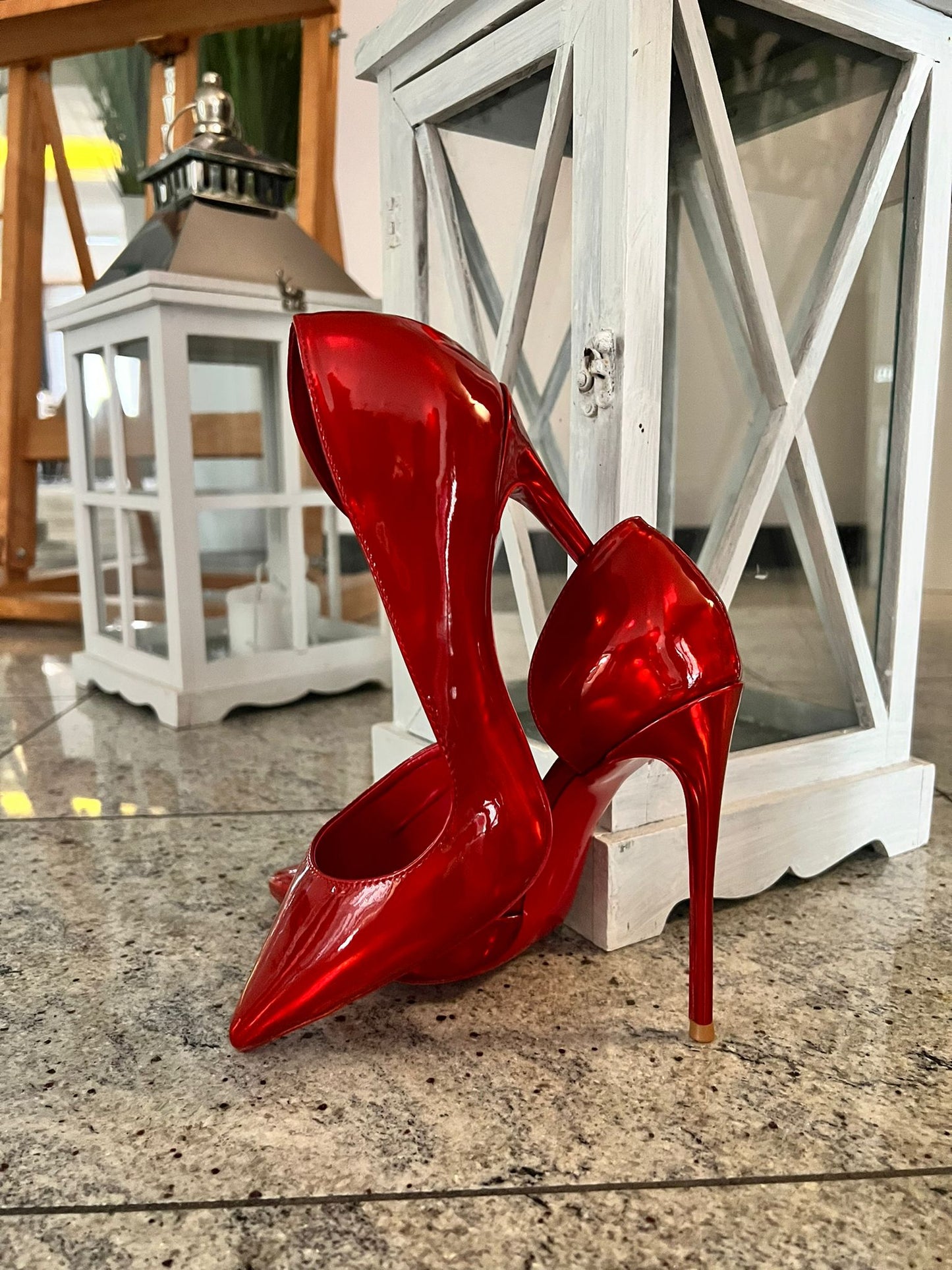 Red holo Side cut heels